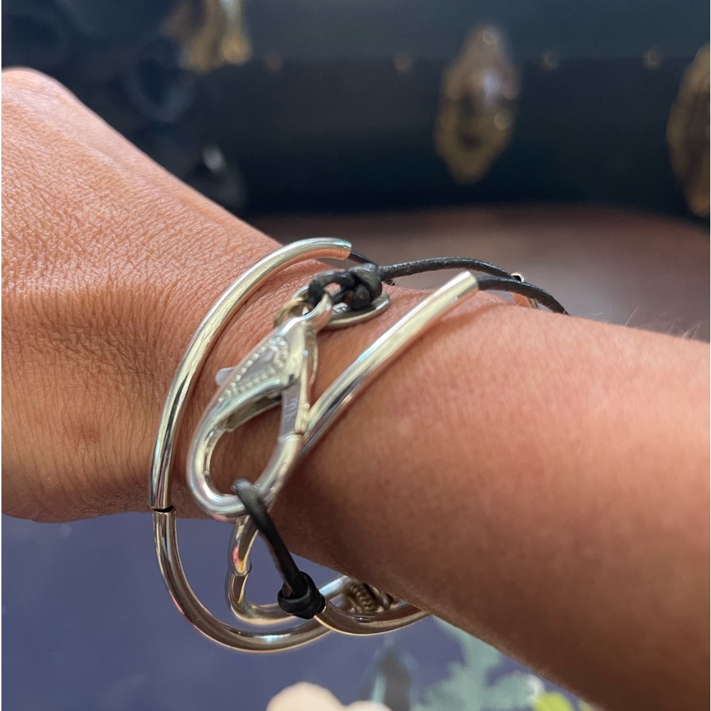 Signature Lizzy James Silver and Leather Convertible Necklace Bracelet